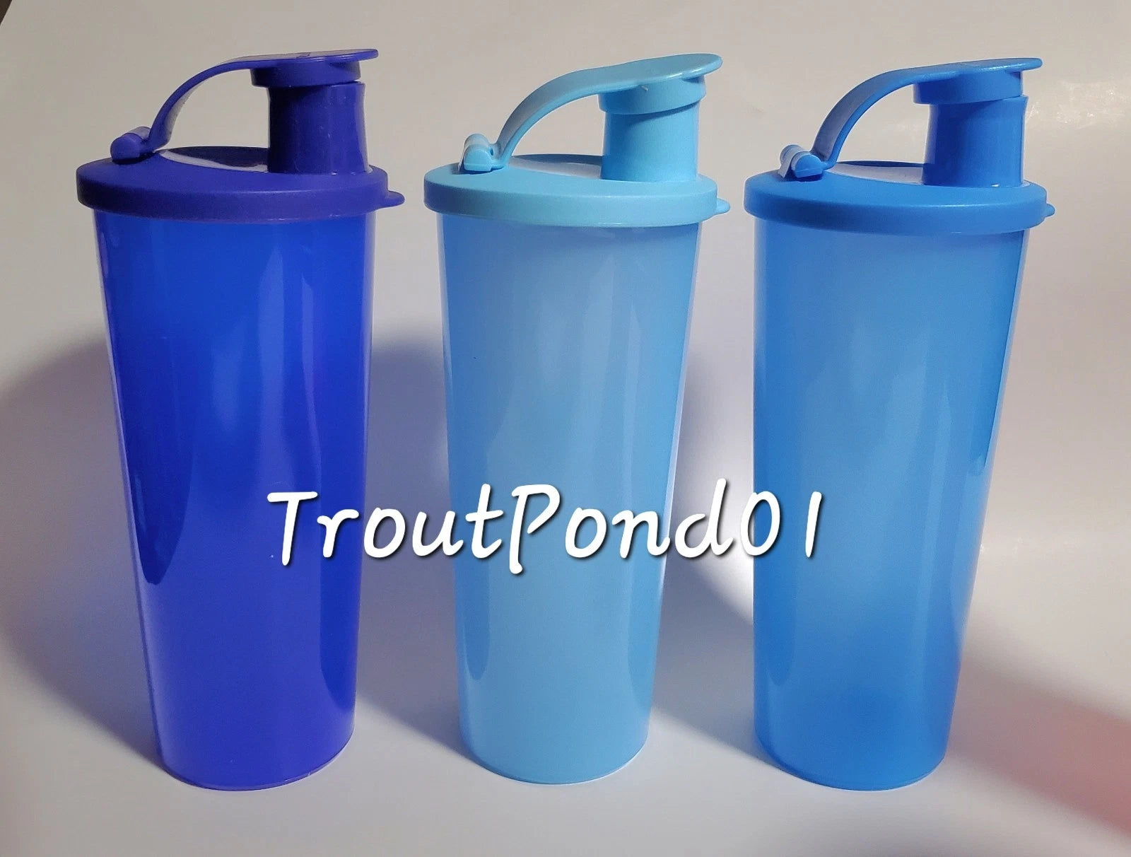 Tupperware Tumblers 16 oz Tumbler Set 3 Flip Top Seals Lids Shades of Blue New | eBay