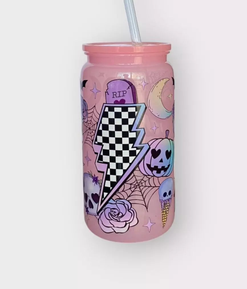 Pink/Purple Halloween 16oz Opaque Jelly Acrylic Can Tumbler w/ Plastic Lid Straw | eBay