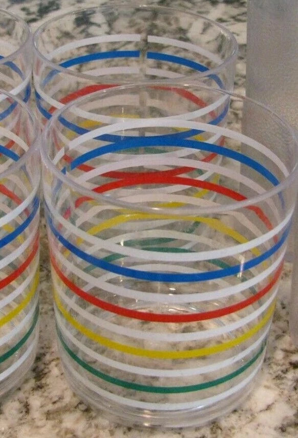 Vintage 6 Plastic Glasses-2 Carlisle Clear 12 oz, 4 HJ Stotter Tumblers w/stripp | eBay
