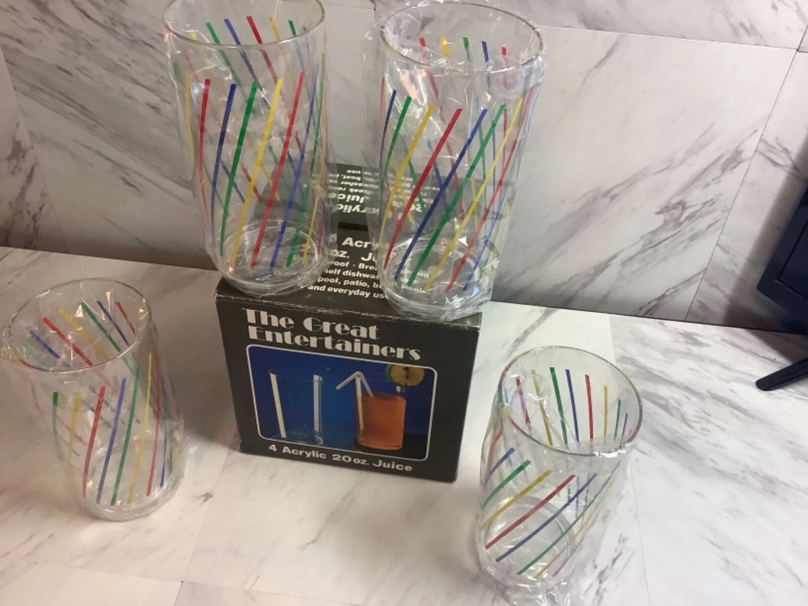 Set Of 4 Acrylic 20oz Juice glasses the great Entertainer, made in Taiwan | eBay