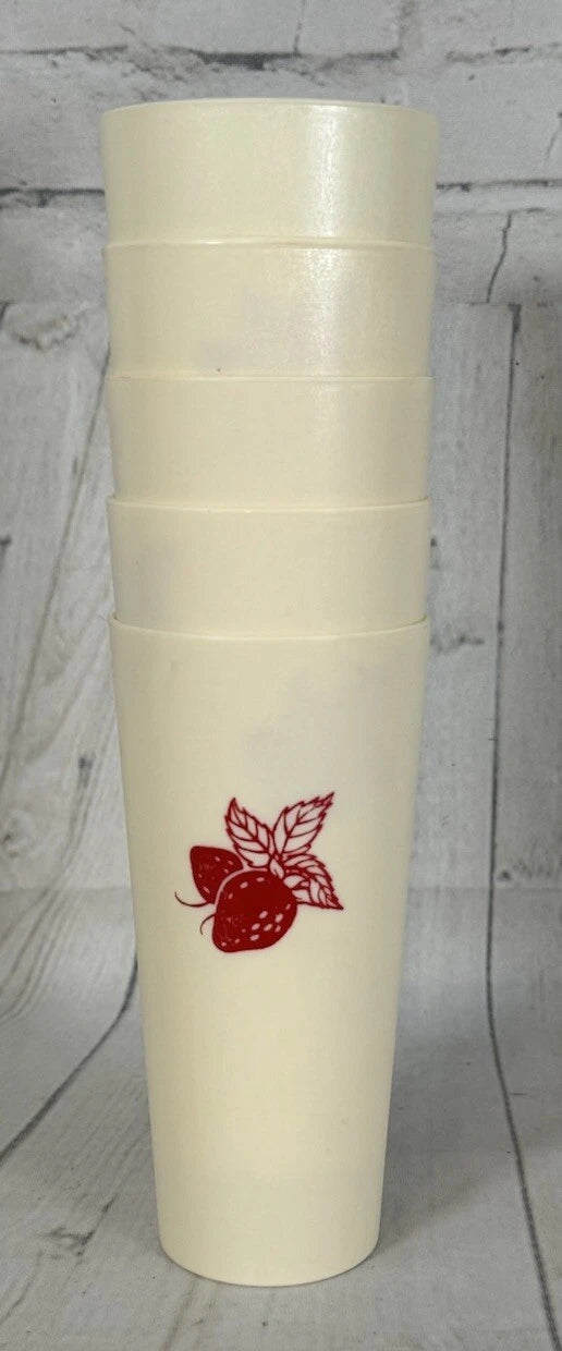 Set Of 5 Vintage Nasco Strawberry Print Plastic Tumblers 6” Cream Stackable 70’s | eBay