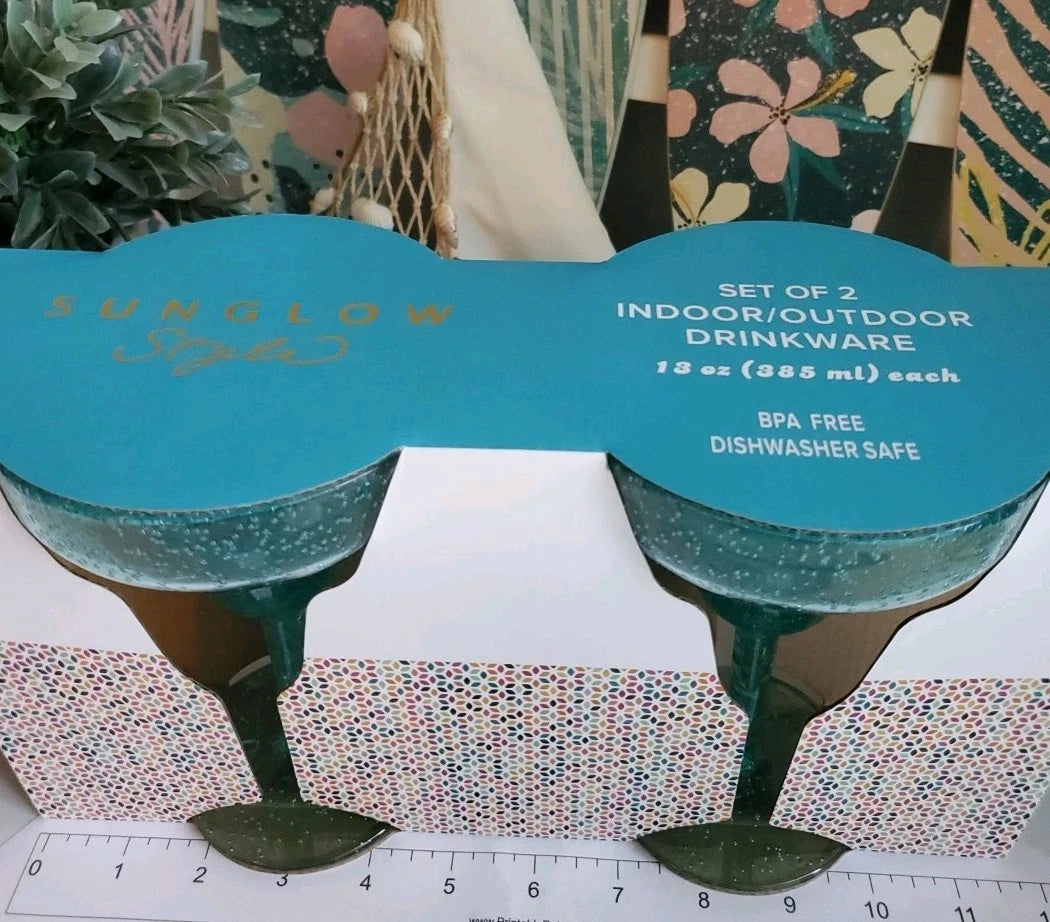TWO *Sunglow Style* in/outdoor 13oz 385m Margarita glasses Aqua Blue Acrylic NEW | eBay