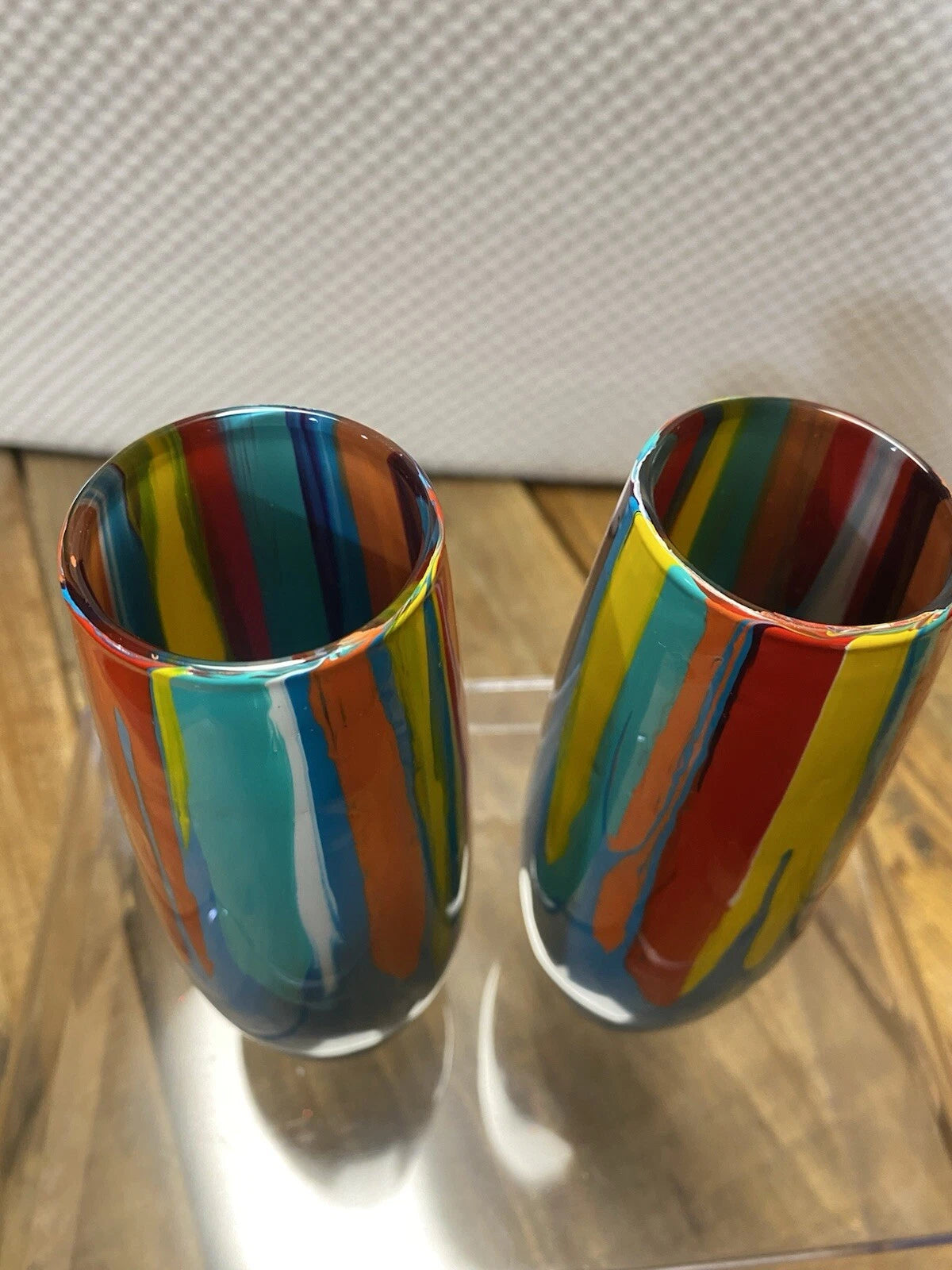 Handpainted Wine Glasses Stemless Resin Party Gift Narrow 6" Blue | eBay