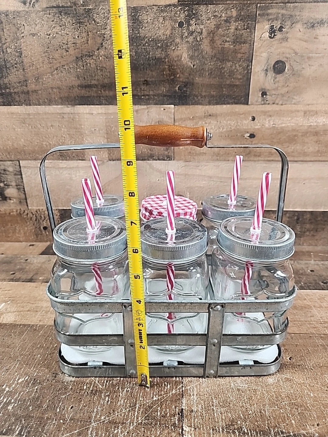 1924 Better Homes & Gardens 6 Ball Mason Jars, Lids, Straws, Galvanized Caddy | eBay