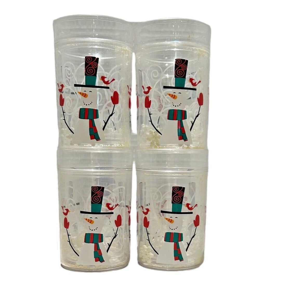 Christmas Snowman Glass Set Of 4 by Zak Snowflakes in Plastic Double Wall 6 oz | eBay