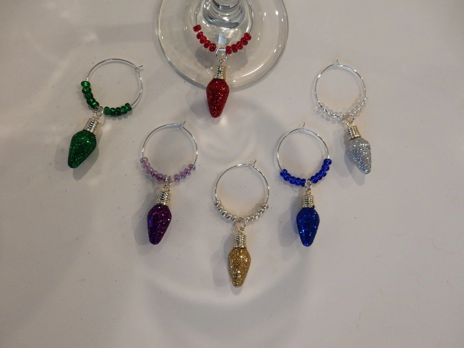 "CHRISTMAS GLITTER LIGHT BULBS" SET OF 6 HAND CRAFTED DRINK MARKERS | eBay