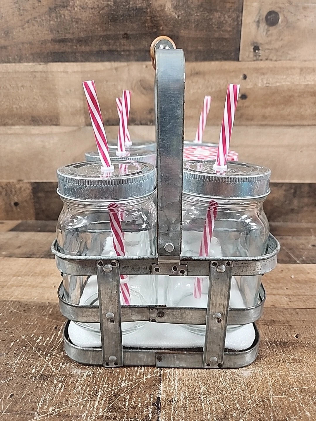 1924 Better Homes & Gardens 6 Ball Mason Jars, Lids, Straws, Galvanized Caddy | eBay