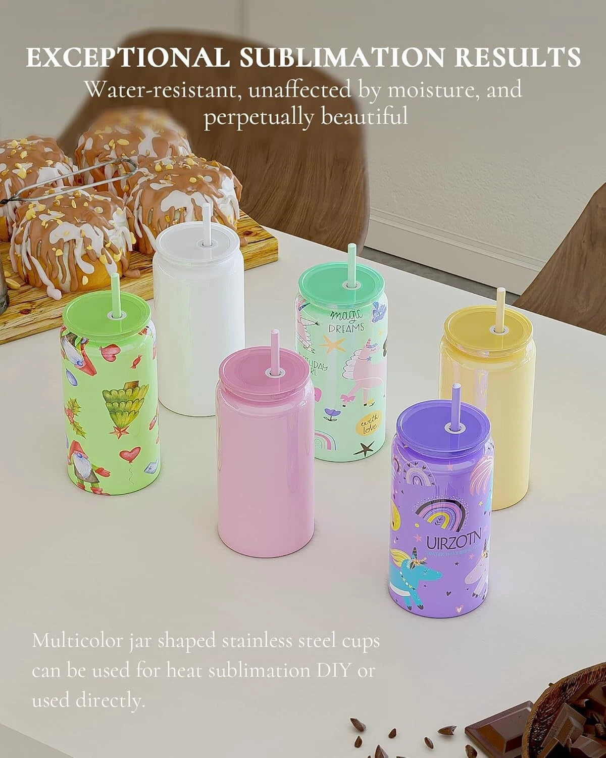 Customizable 6 Pack 16oz Stainless Steel Cups with Lids & Straws - Perfect fo... | eBay