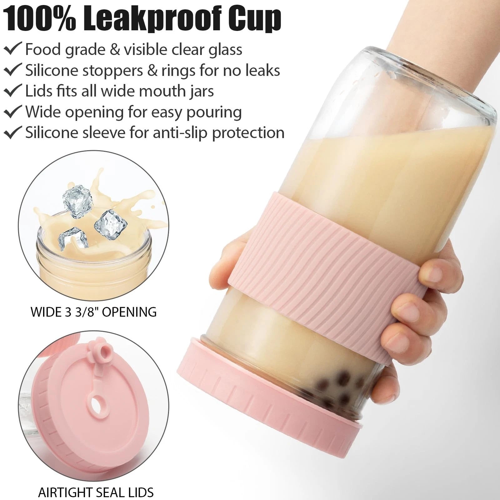 Reusable Glass Mason Jars Cups with Lids and Straws Silicone Sleeves, 4 Pack ... | eBay