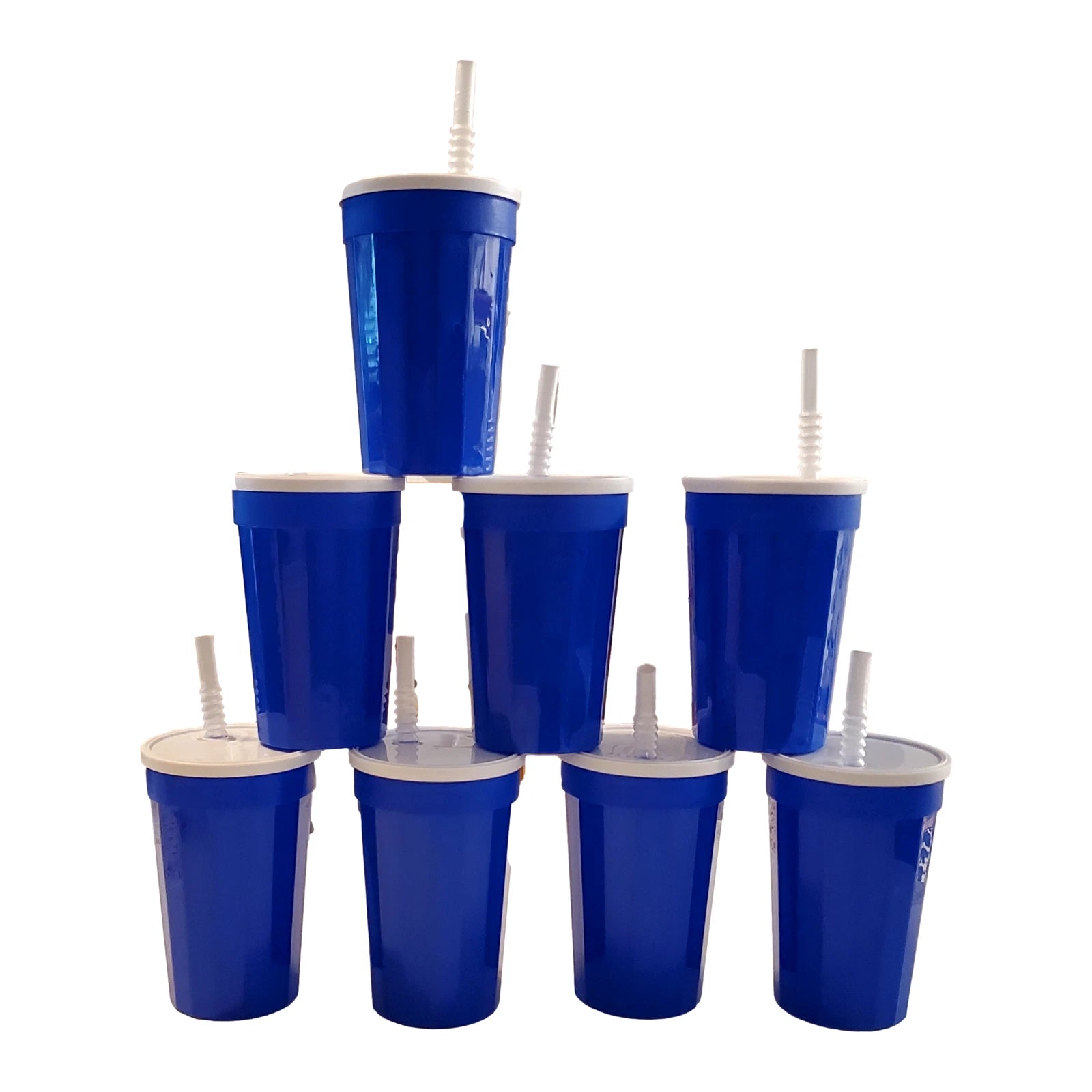 8 Medium Blue Fluted Tumblers White Lids Straws Made in America, holds 22 ounces | eBay