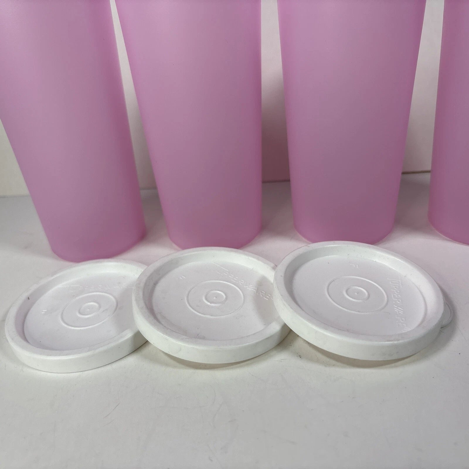 Tupperware Pastel Pink Tumblers Glasses Cups 12 oz Set of 4 with Lids | eBay