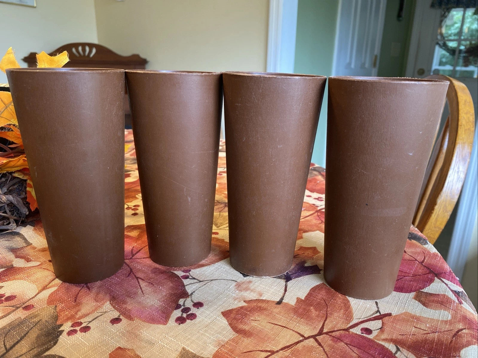 Vintage Gold Mushrooms 1970s Brown Plastic Cups Set of 4 NASCO Tumblers | eBay