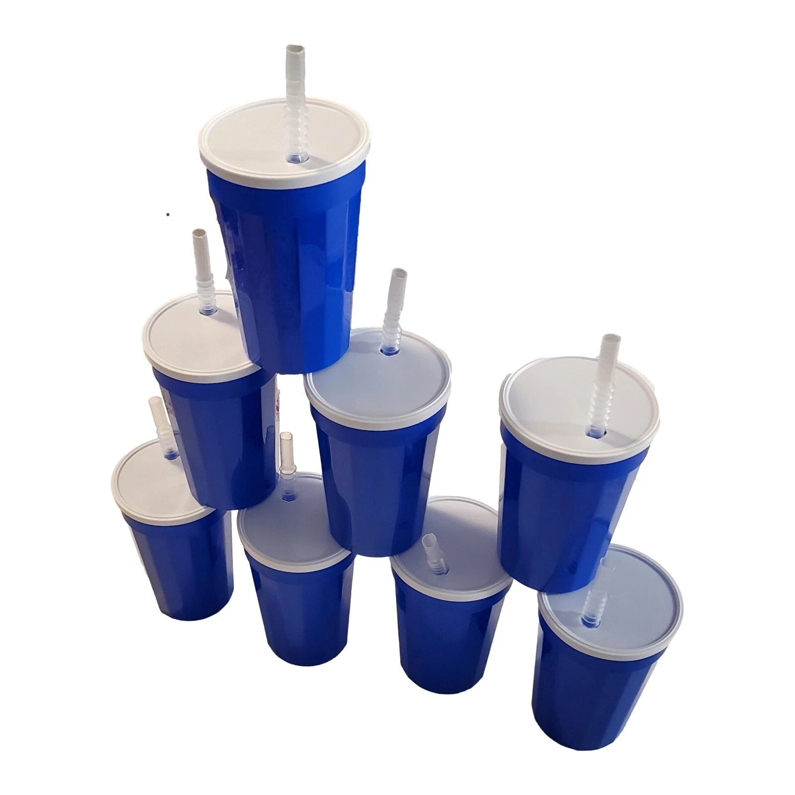8 Medium Blue Fluted Tumblers White Lids Straws Made in America, holds 22 ounces | eBay