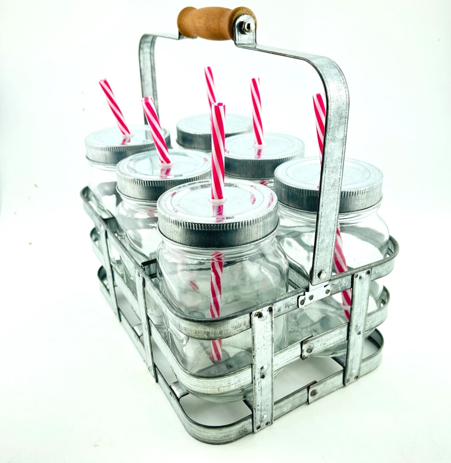 6 Ball Mason Pint Jars 1924 Better Homes & Gardens Lids Straws Galvanized Caddy | eBay