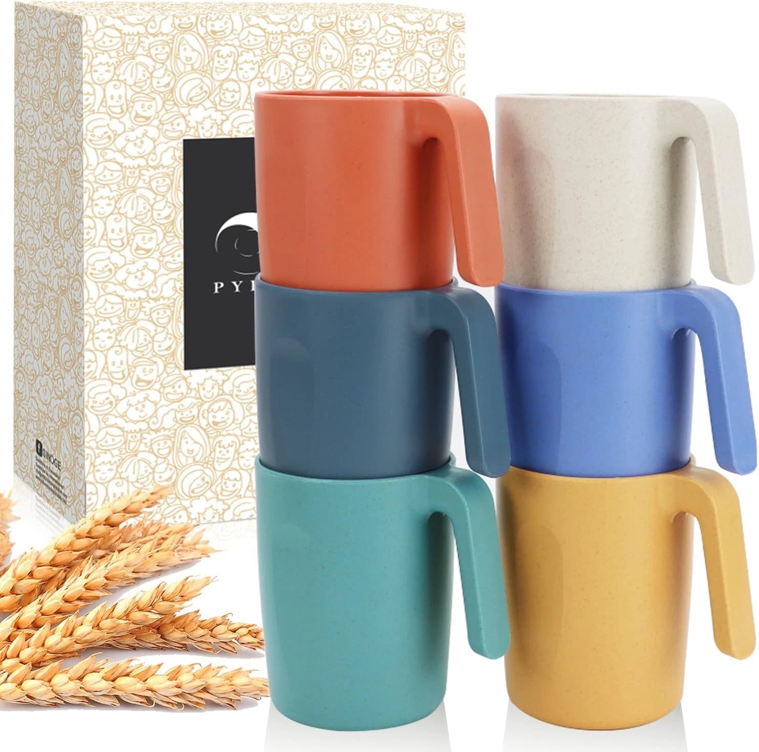 Wheat Straw Cups-Mug Set of 6,Unbreakable Kids Mugs,Reusable Plastic Cup with Ha | eBay