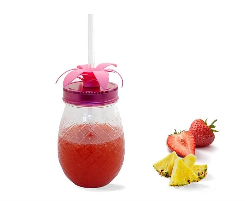 Set of 2 (1pc Green + 1pc Pink) Acrylic Pineapple mason jar tumblers with straw | eBay