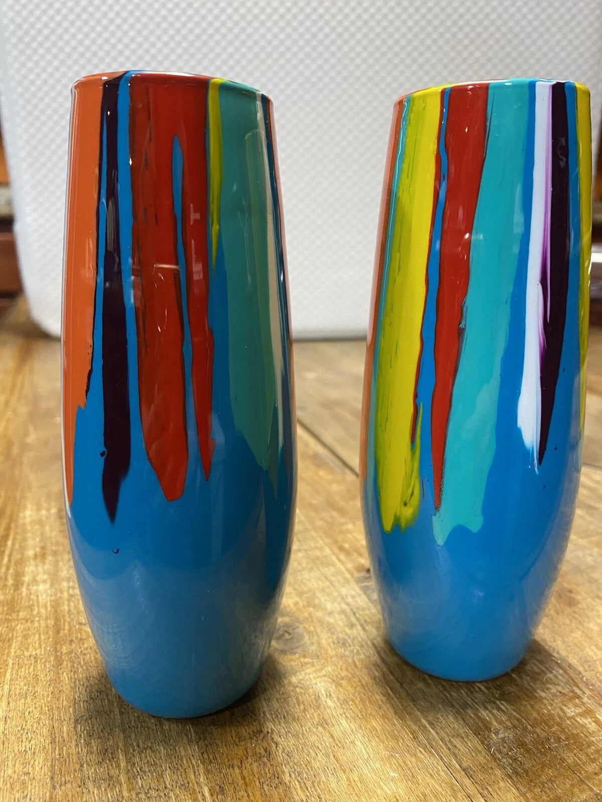 Handpainted Wine Glasses Stemless Resin Party Gift Narrow 6" Blue | eBay