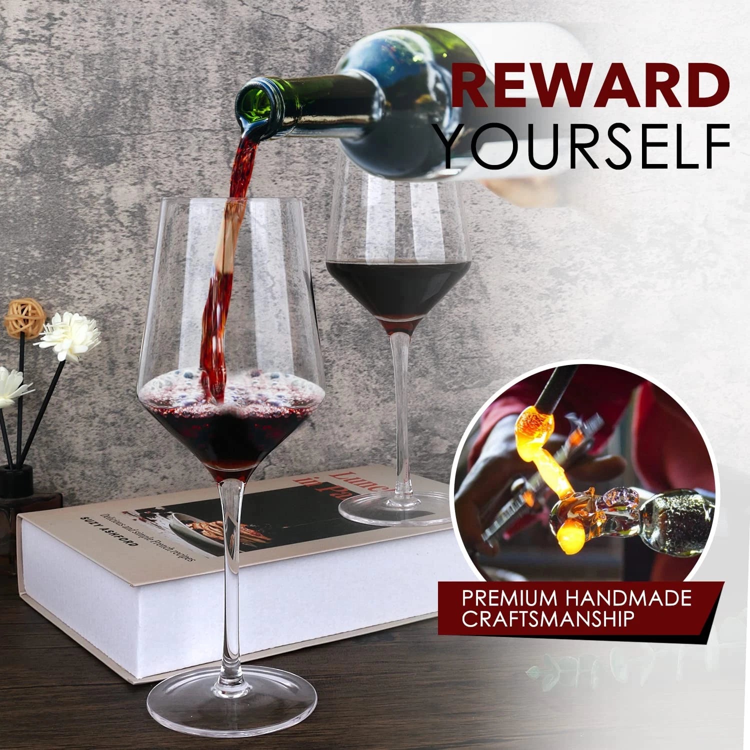 Wine Glasses Set of 6, Hand Blown Crystal Red Wine or White Wine Glass - 15Oz... | eBay