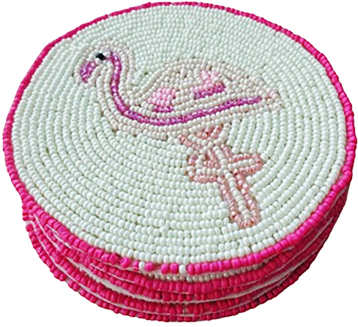 Set of 6 coasters, drink coasters Flamingo hand beaded white coasters gift pack | eBay