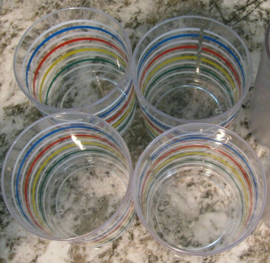 Vintage 6 Plastic Glasses-2 Carlisle Clear 12 oz, 4 HJ Stotter Tumblers w/stripp | eBay