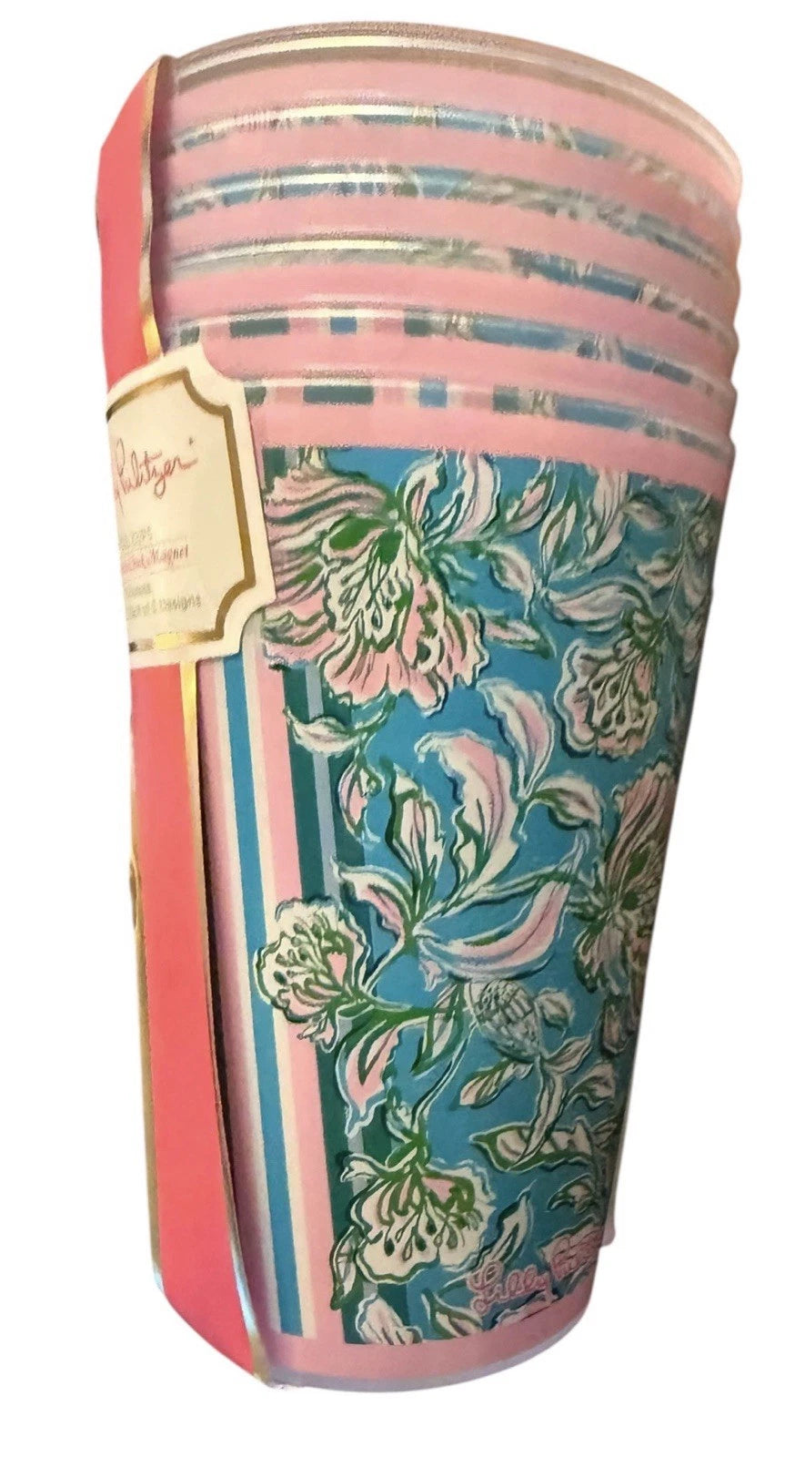Lilly Pulitzer Pool Cups Set Of 6 Chic Magnet Print New 14 Oz | eBay