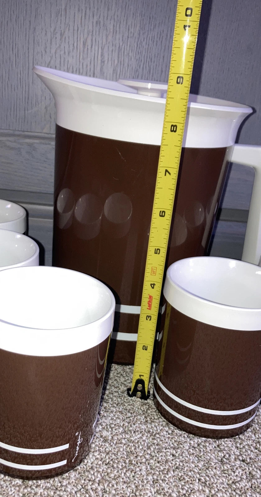 VTG Morgan & Company USA Plastic Insulated Pitcher & (6) Tumblers Brown & White | eBay