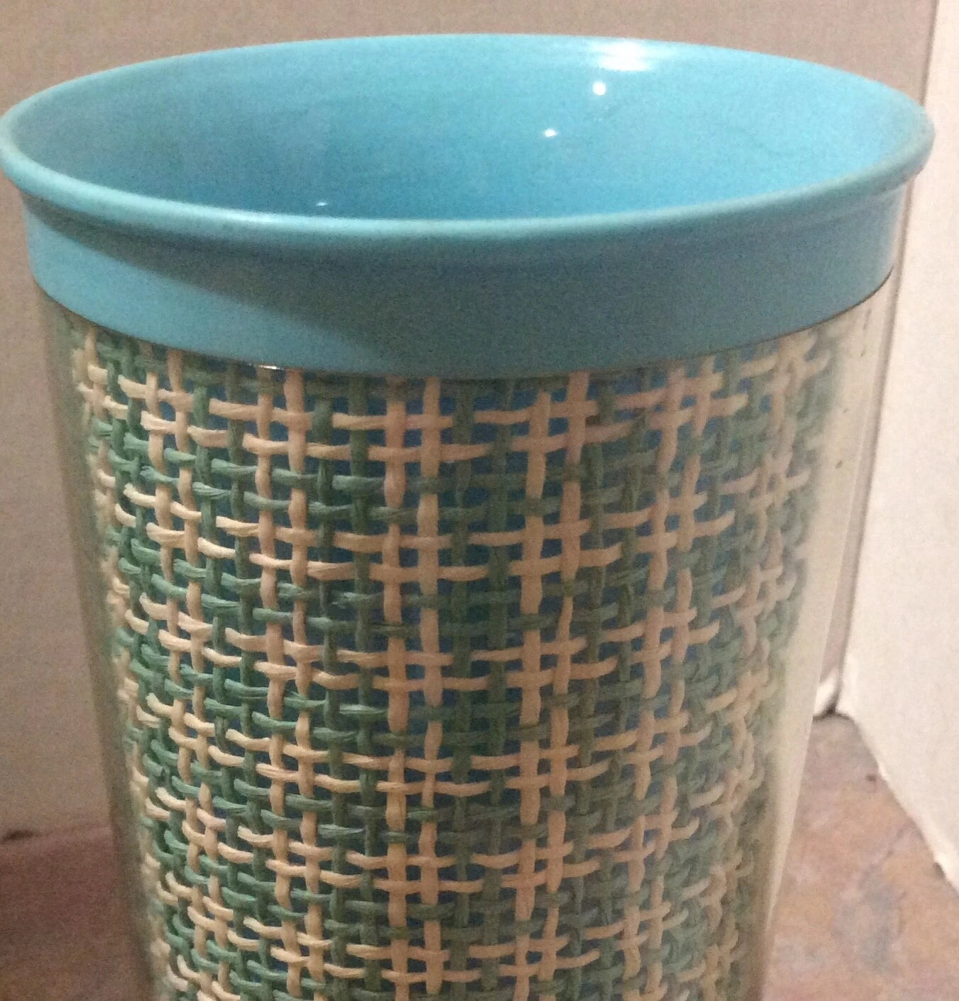 Vintage Turquoise & White 60’s Raffia ? Melmac Insulated Tumblers - Set Of 6 | eBay