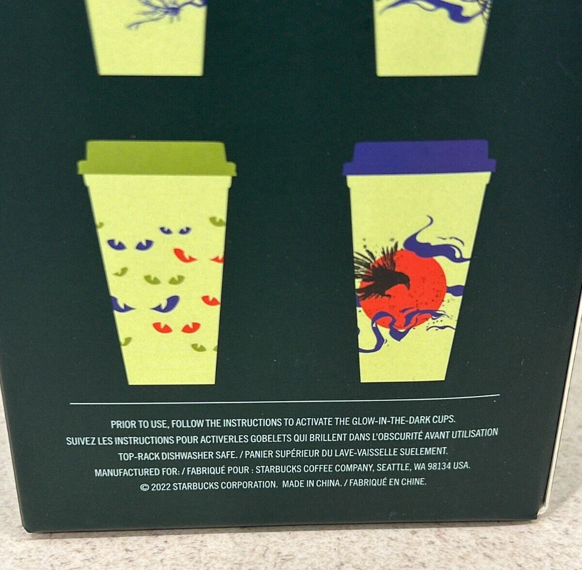 Starbucks Reusable Hot Cups Glow-in-the-Dark Halloween Set of 6 16oz with Lids | eBay