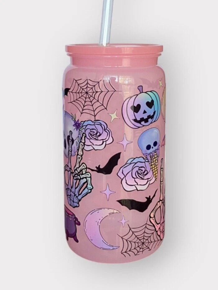 Pink/Purple Halloween 16oz Opaque Jelly Acrylic Can Tumbler w/ Plastic Lid Straw | eBay