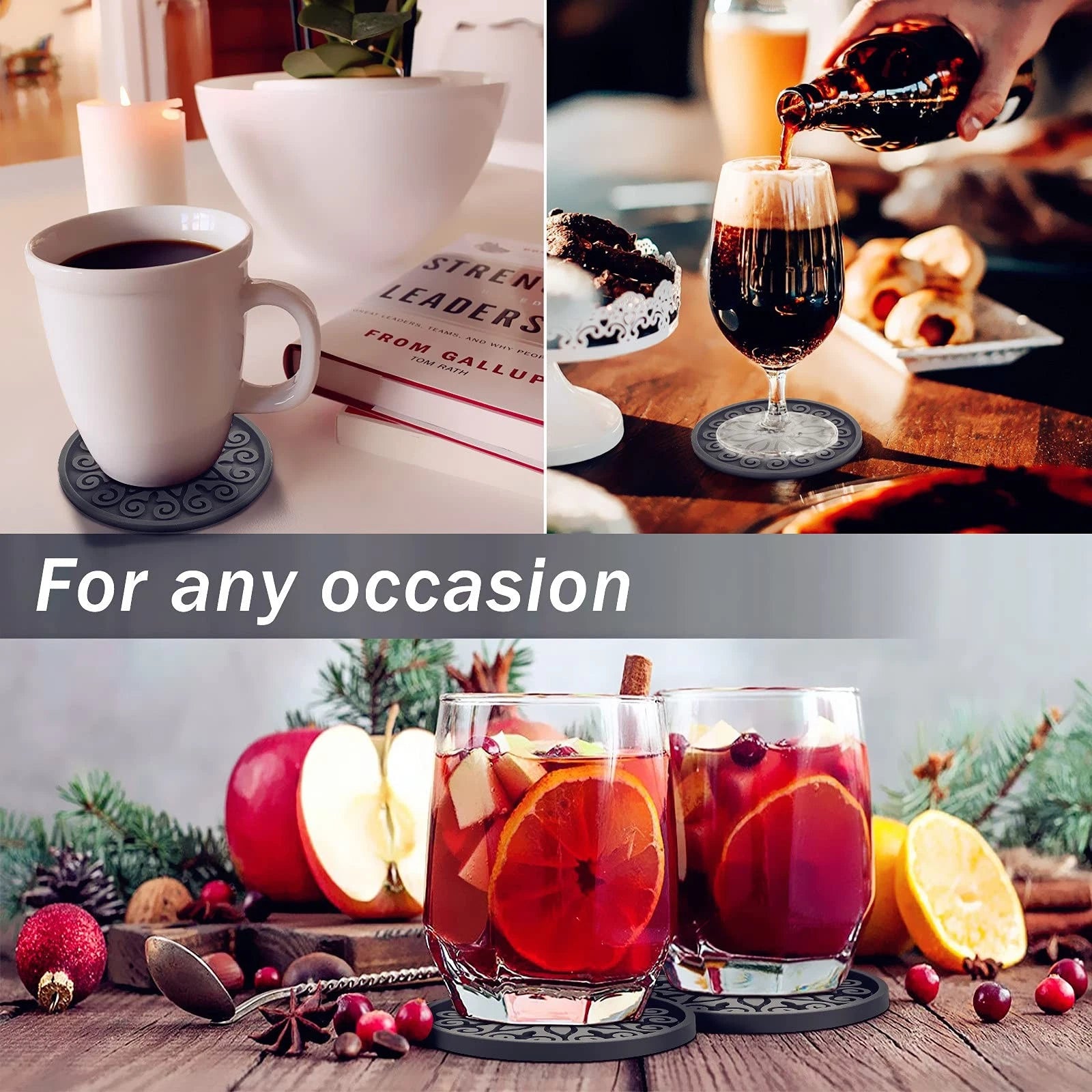 Coasters for Drinks,Resistant Reusable Silicone Coasters with Holder Set of 6... | eBay