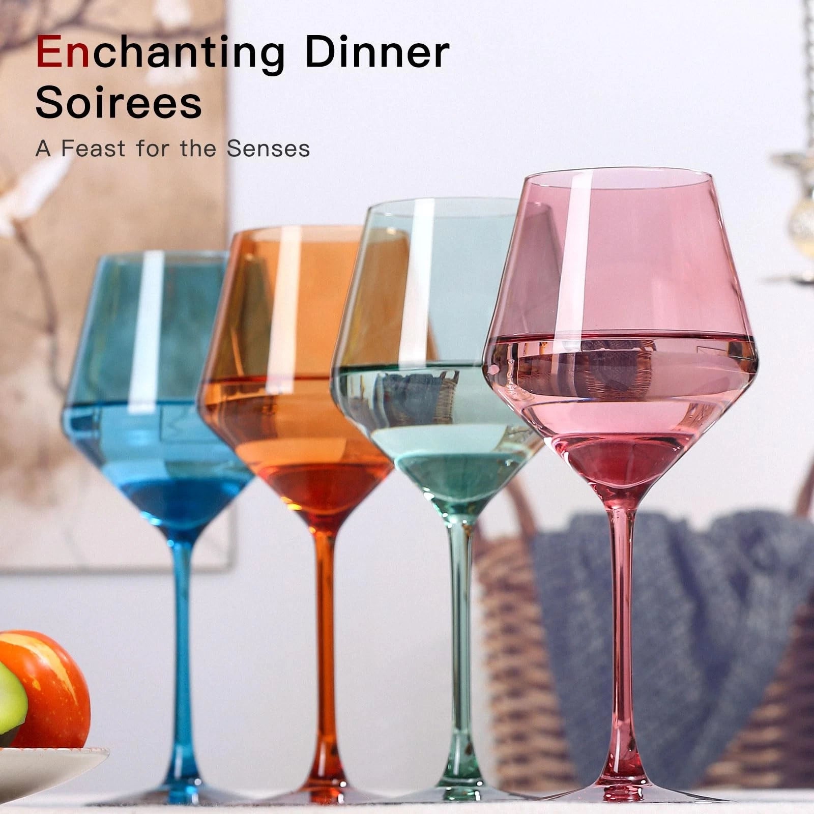 Colored Wine Glasses Set Of 6-17.5oz Hand Blown Crystal Colorful Wine Glasses... | eBay