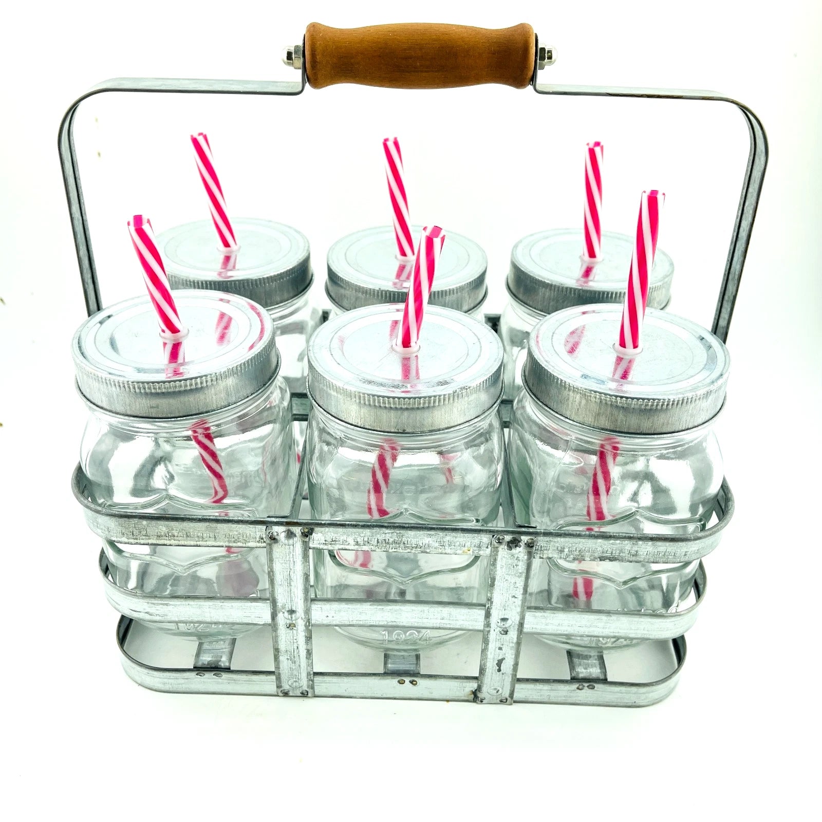 6 Ball Mason Pint Jars 1924 Better Homes & Gardens Lids Straws Galvanized Caddy | eBay