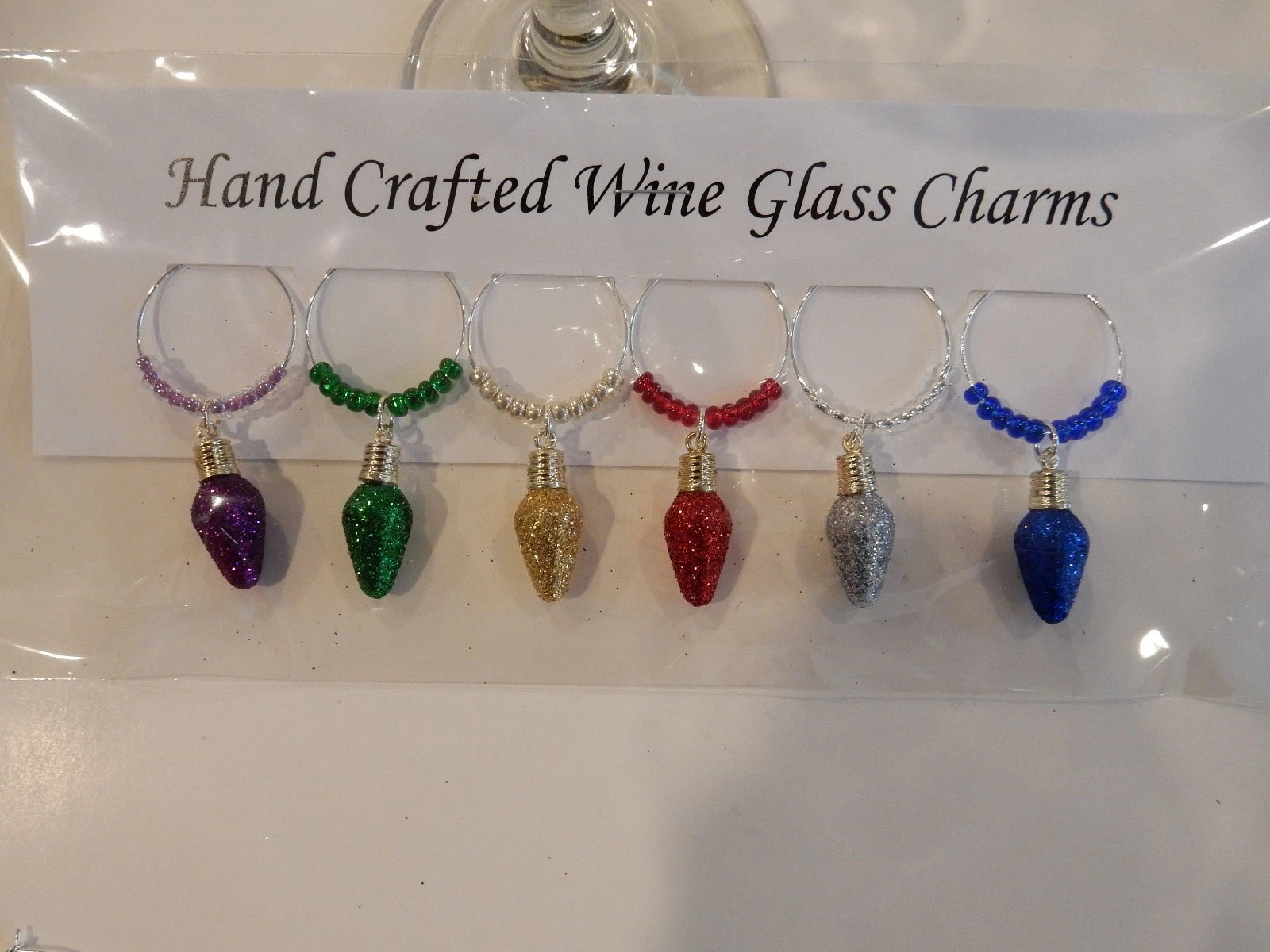 "CHRISTMAS GLITTER LIGHT BULBS" SET OF 6 HAND CRAFTED DRINK MARKERS | eBay