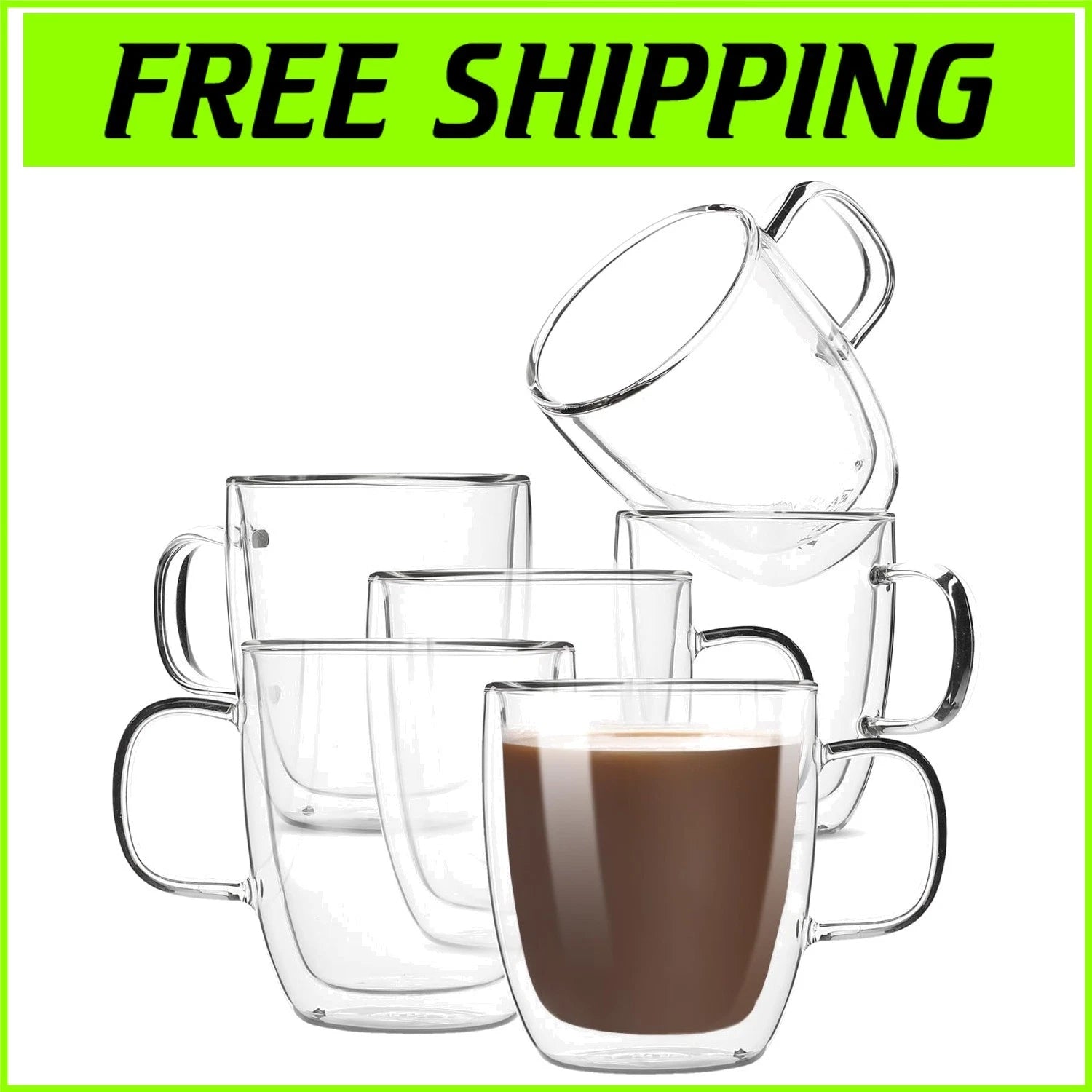 Ergonomic Double Wall Coffee Mugs - 12 oz Insulated Glass Set for Entertaining | eBay