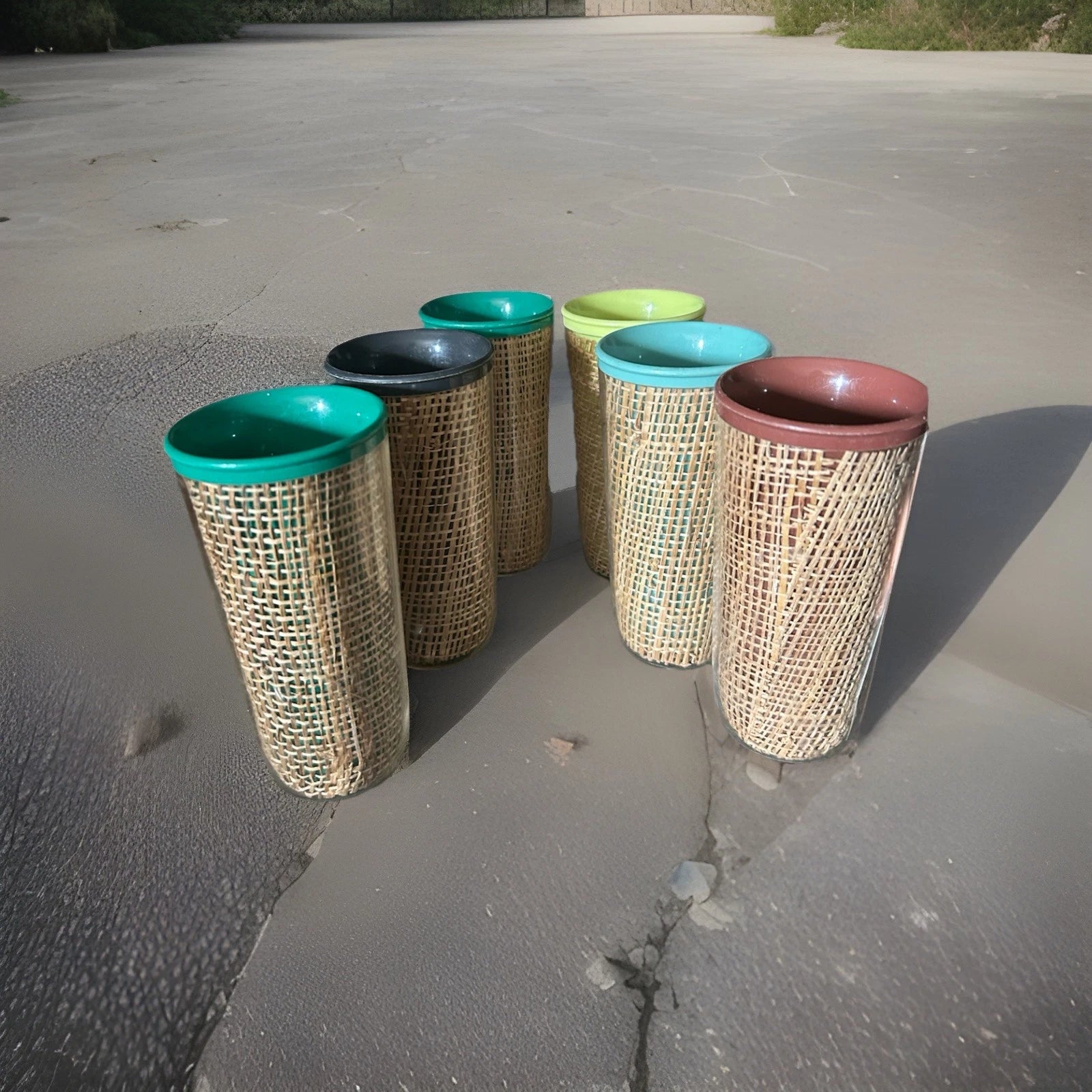 Vtg MCM Set of 6 RAFFIAWARE Double Wall Insulated Tumblers Asstd. Colors 5.75” | eBay
