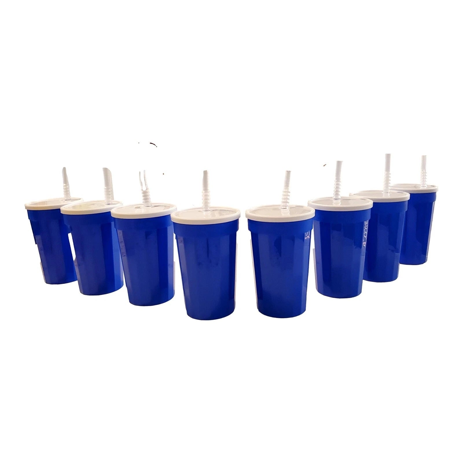 8 Medium Blue Fluted Tumblers White Lids Straws Made in America, holds 22 ounces | eBay