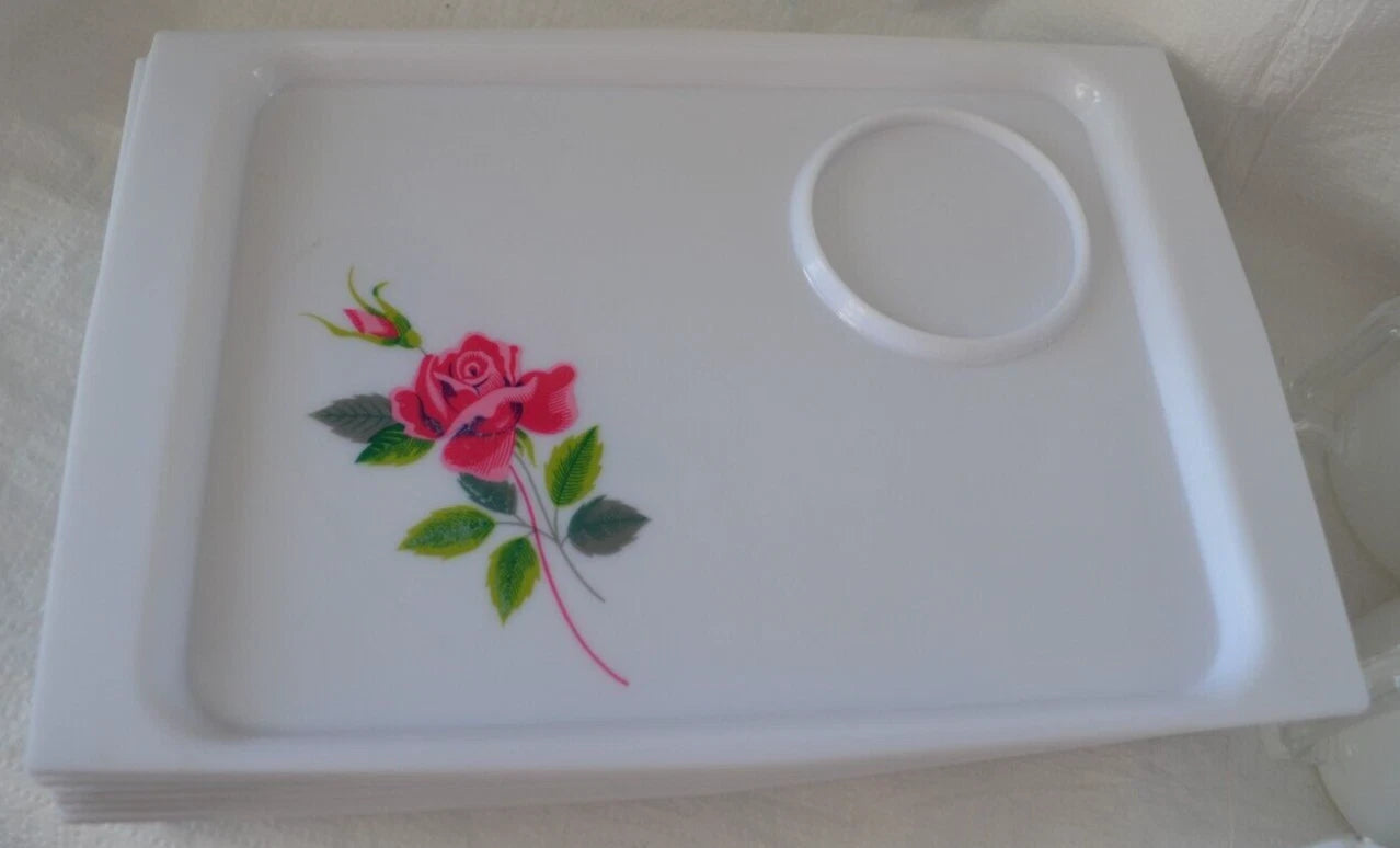 Rose MCM Snack Trays & Cups Plastic Lot of 6 Set MCM Vintage Reusable Grannycore | eBay