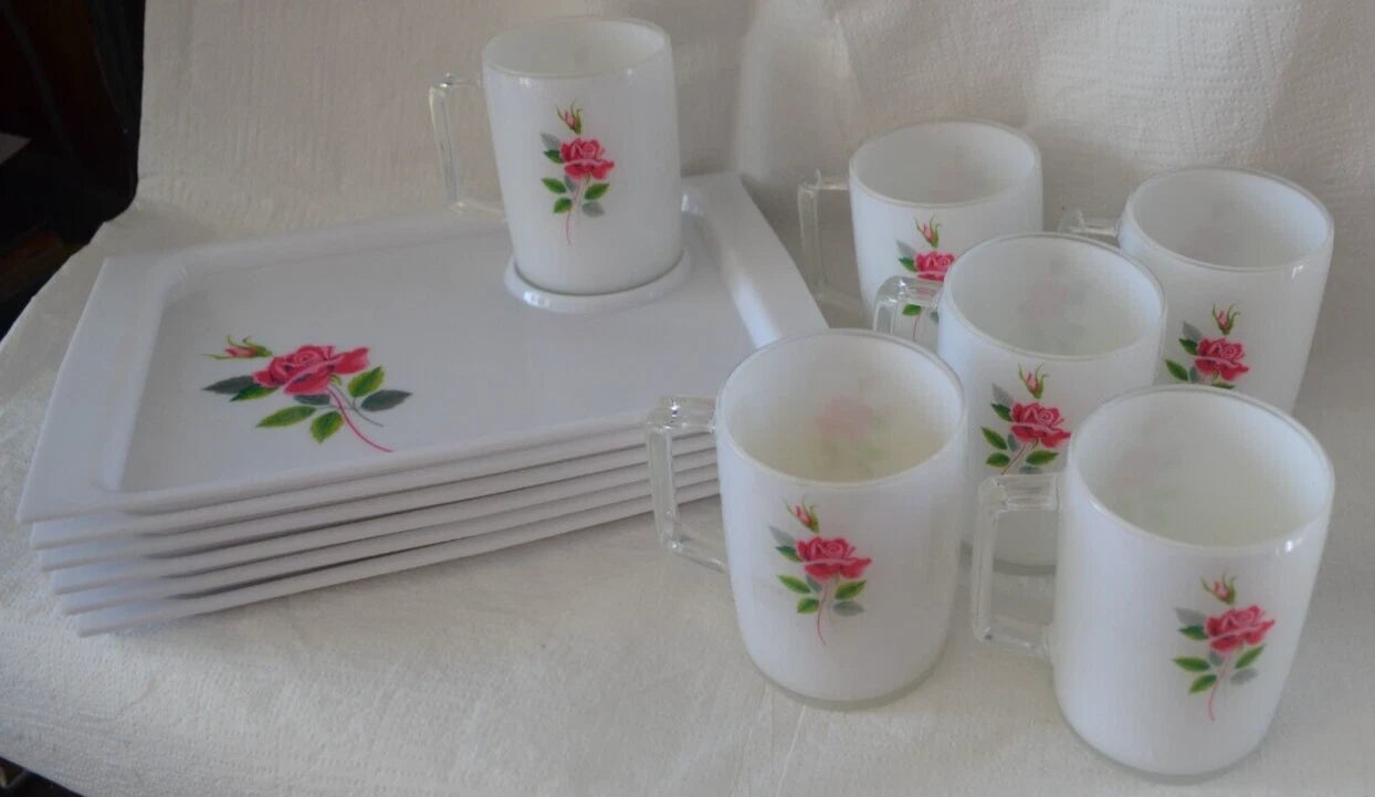 Rose MCM Snack Trays & Cups Plastic Lot of 6 Set MCM Vintage Reusable Grannycore | eBay