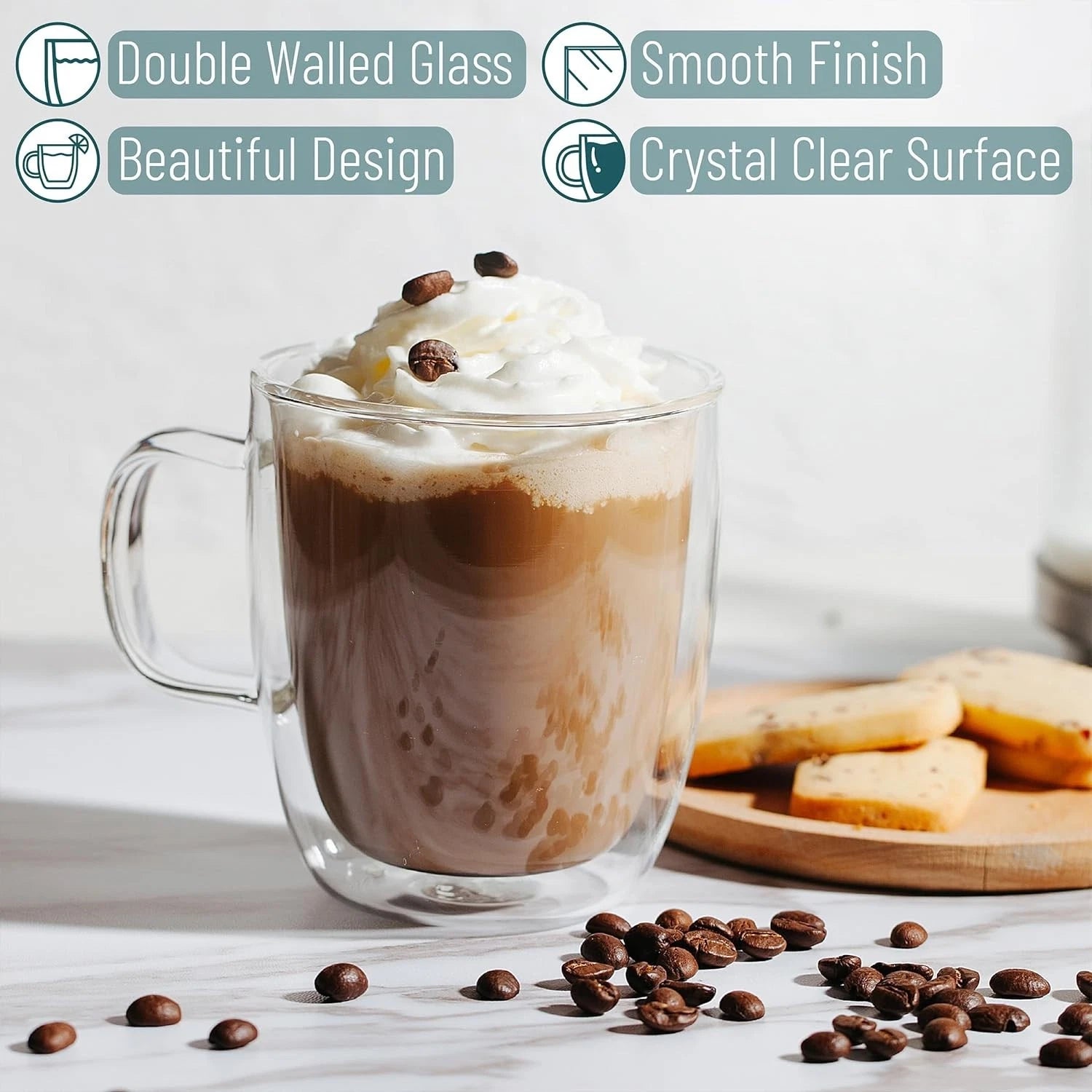 Ergonomic Double Wall Coffee Mugs - 12 oz Insulated Glass Set for Entertaining | eBay