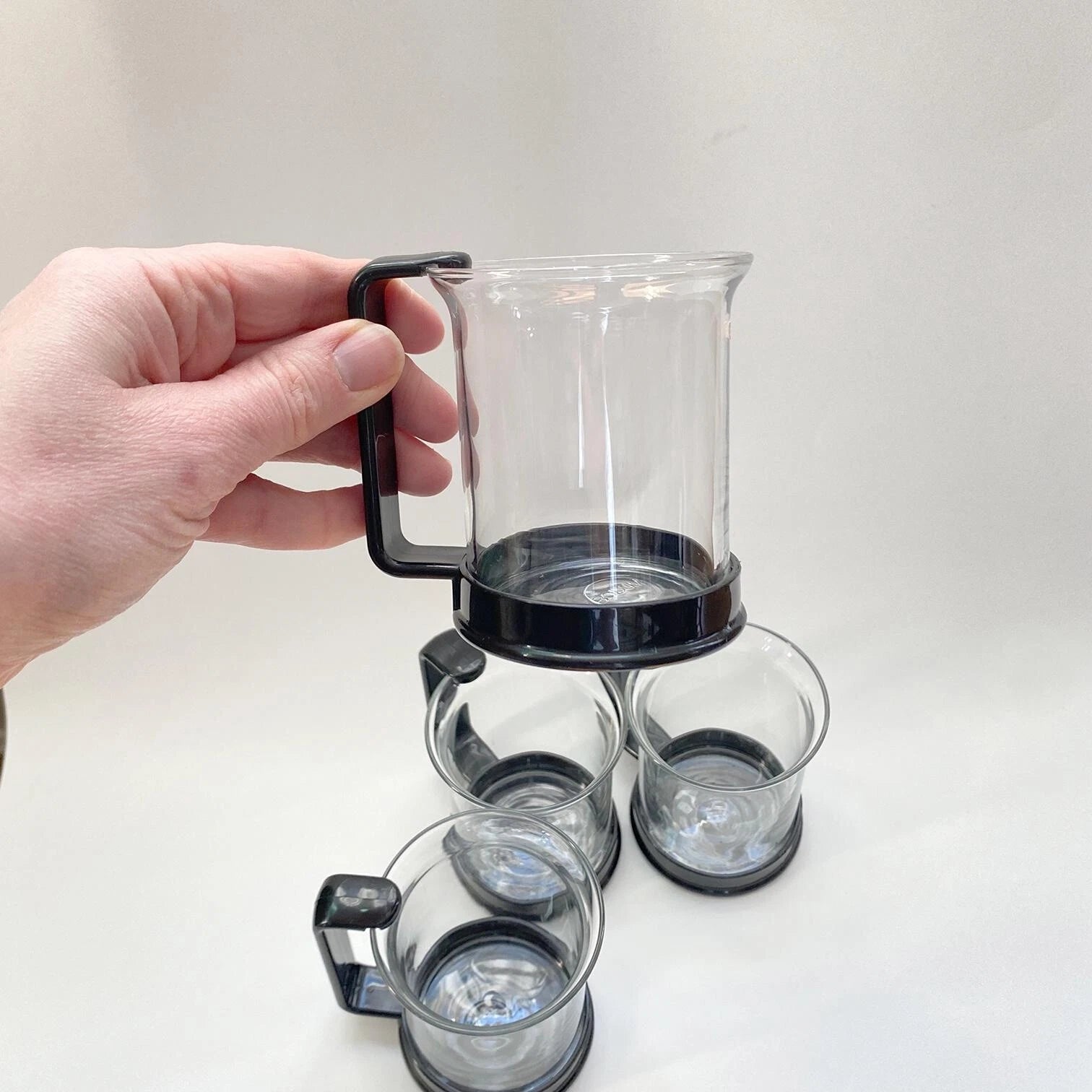 Vintage Bodum Bistro Mugs - Set of 4 Glass Beaker w Black Plastic Handles | eBay