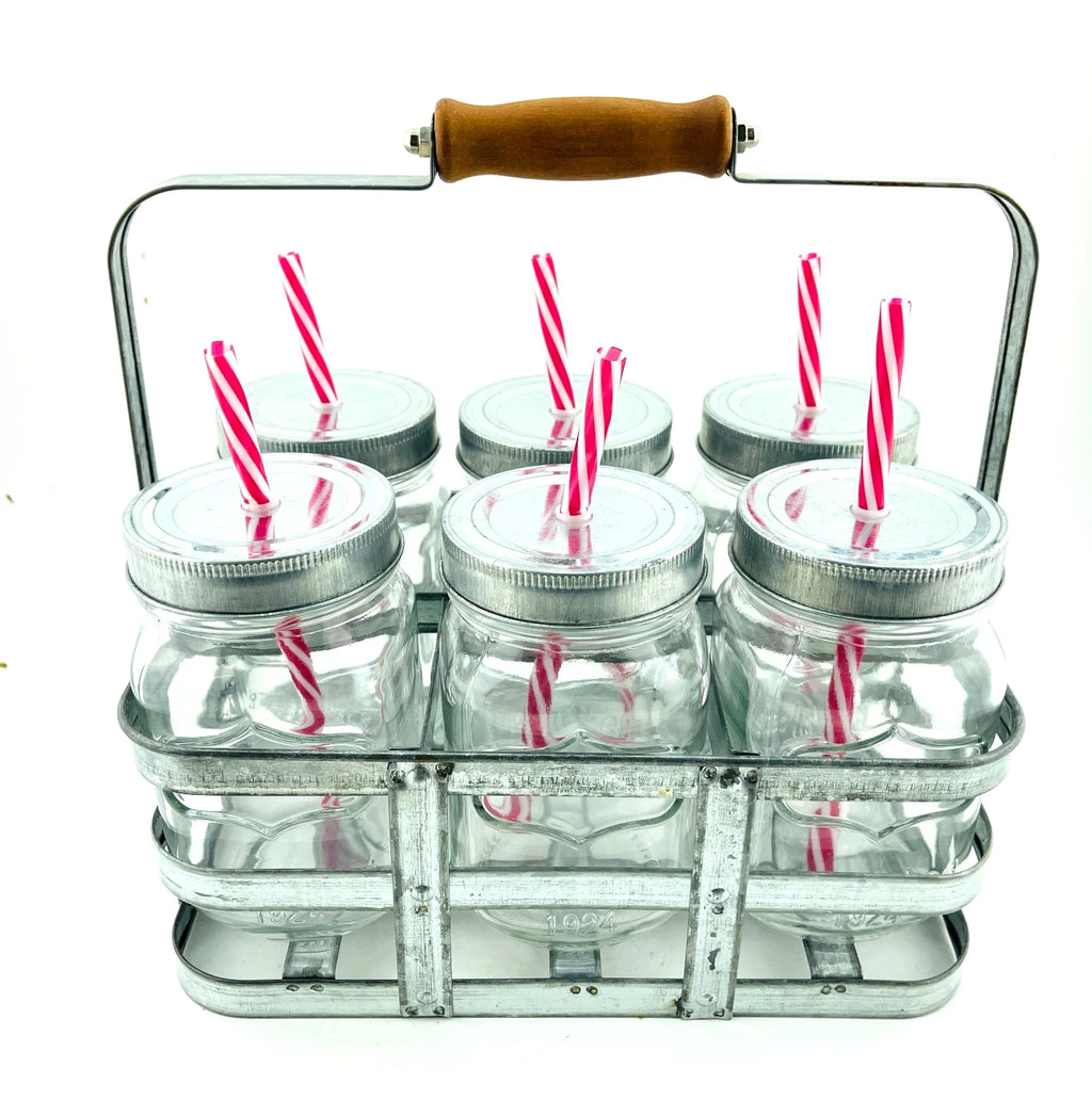 6 Ball Mason Pint Jars 1924 Better Homes & Gardens Lids Straws Galvanized Caddy | eBay