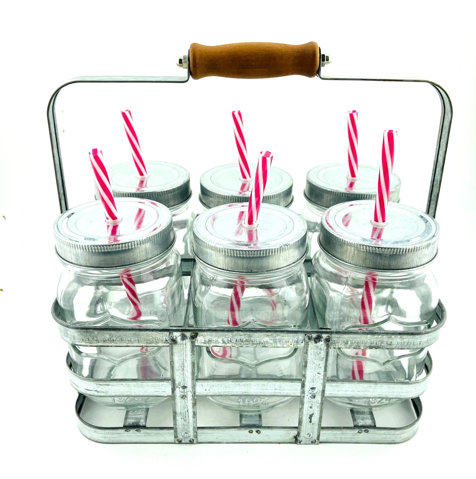 6 Ball Mason Pint Jars 1924 Better Homes & Gardens Lids Straws Galvanized Caddy | eBay
