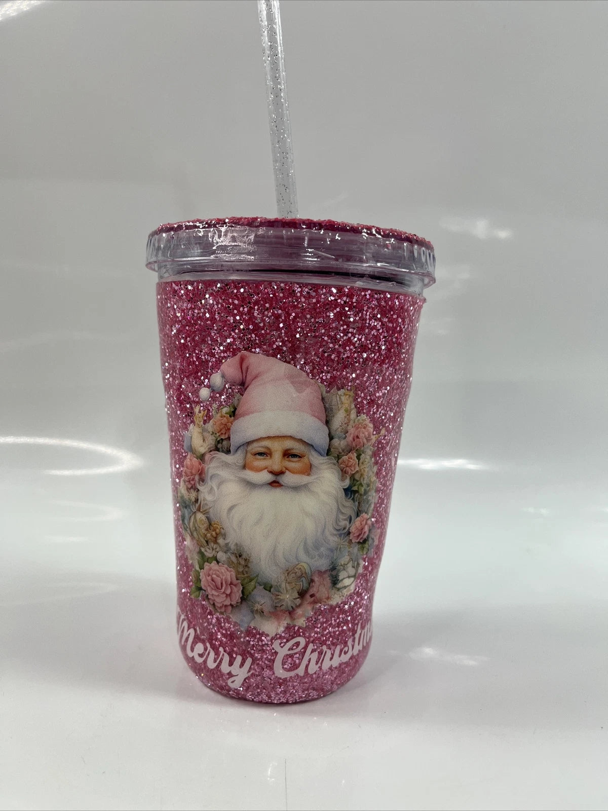 Handcrafted 16oz Acrylic Tumbler Pink Glitter Christmas Themed | eBay