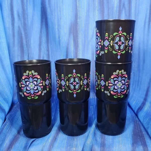 Tupperware 18 ounce TableTop Stacking Tumblers Set of 4 Black Kaliopi Pattern | eBay