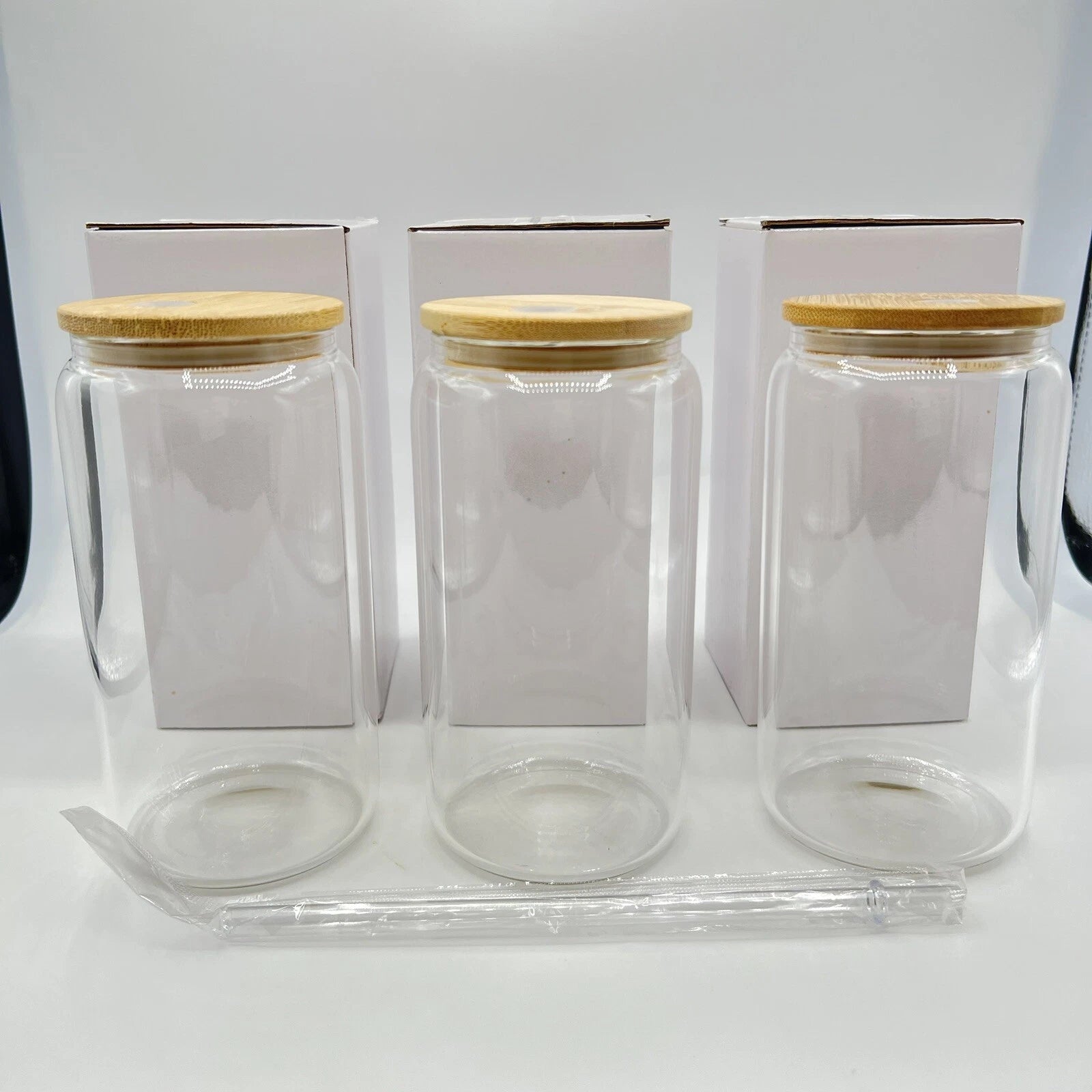 3 Pack 16 Oz Glass Tumbler Sublimation Glass Cup w/ Bamboo Lid And Straw | eBay