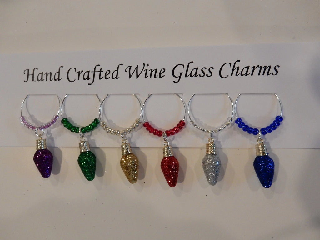 "CHRISTMAS GLITTER LIGHT BULBS" SET OF 6 HAND CRAFTED DRINK MARKERS | eBay