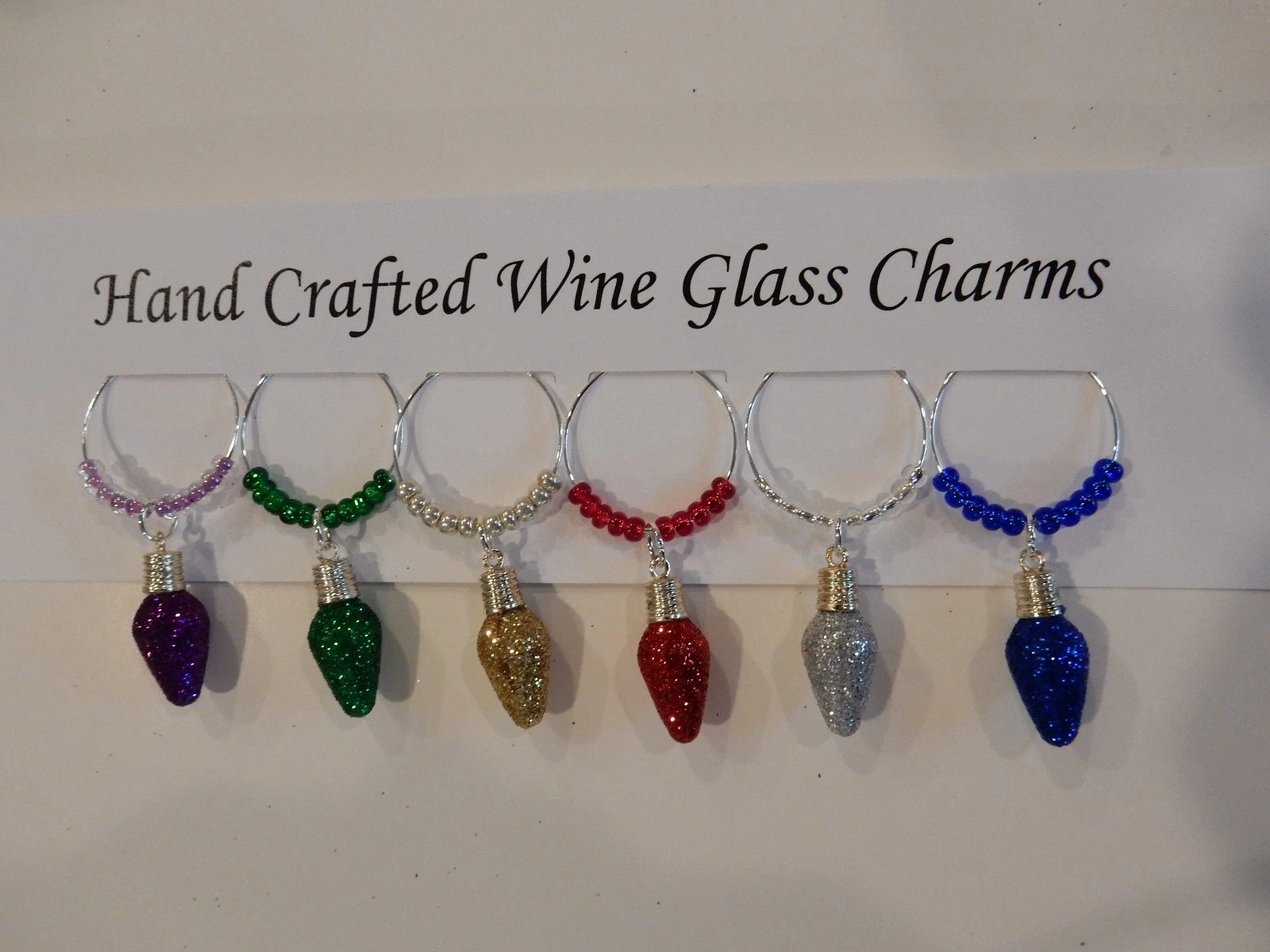 "CHRISTMAS GLITTER LIGHT BULBS" SET OF 6 HAND CRAFTED DRINK MARKERS | eBay