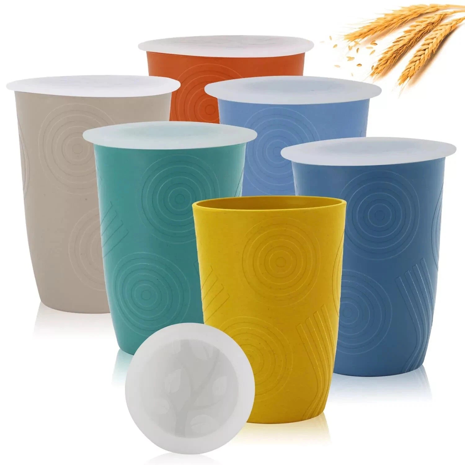 PYRMONT Wheat Straw Cups with Lid,Plastic set 16 OZ With Lid, Colorful | eBay