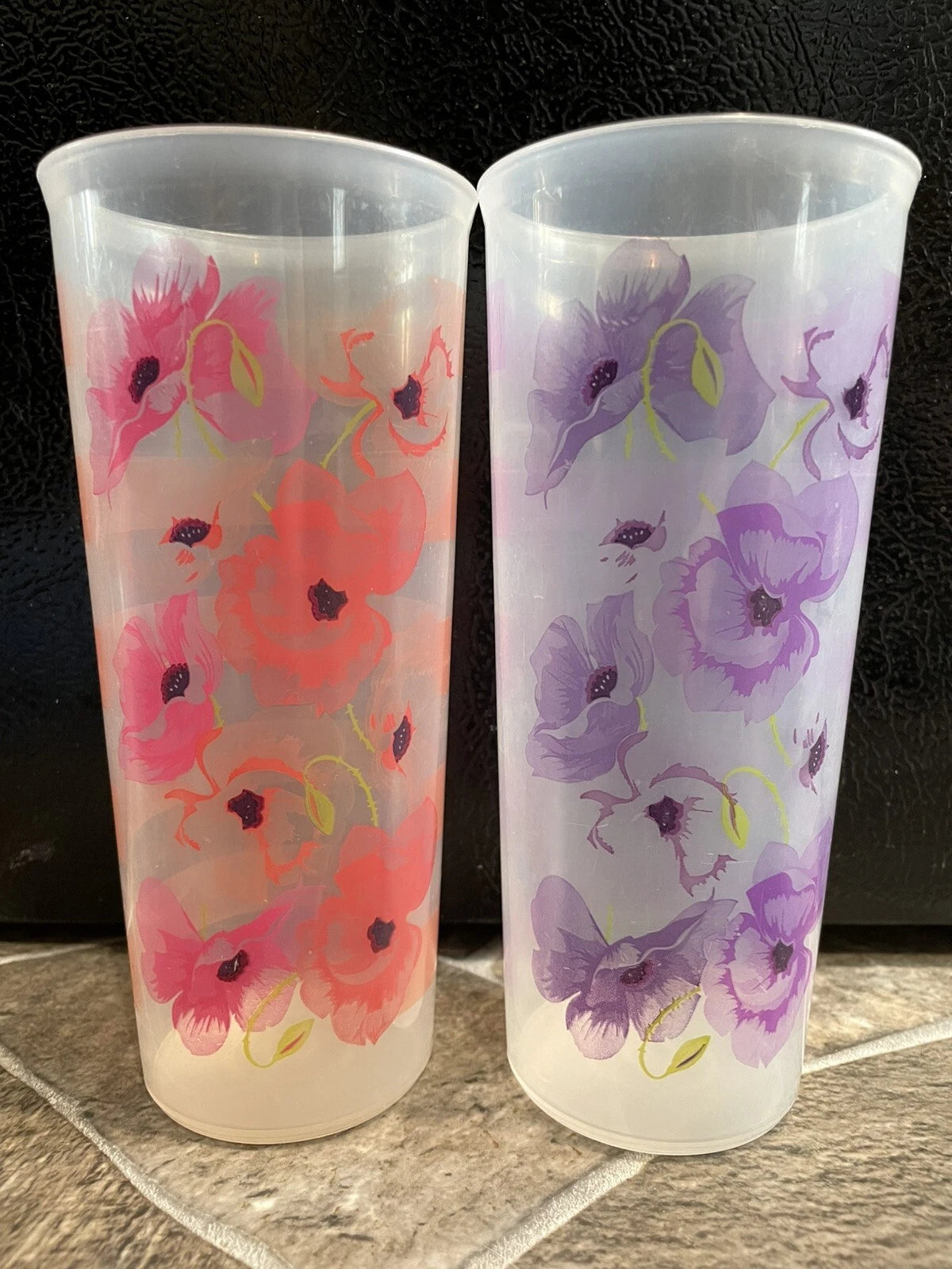 2 Tupperware TUMBLERS CUPS Pink Purple FLOWERS STRIPES 16 oz 5107 | eBay