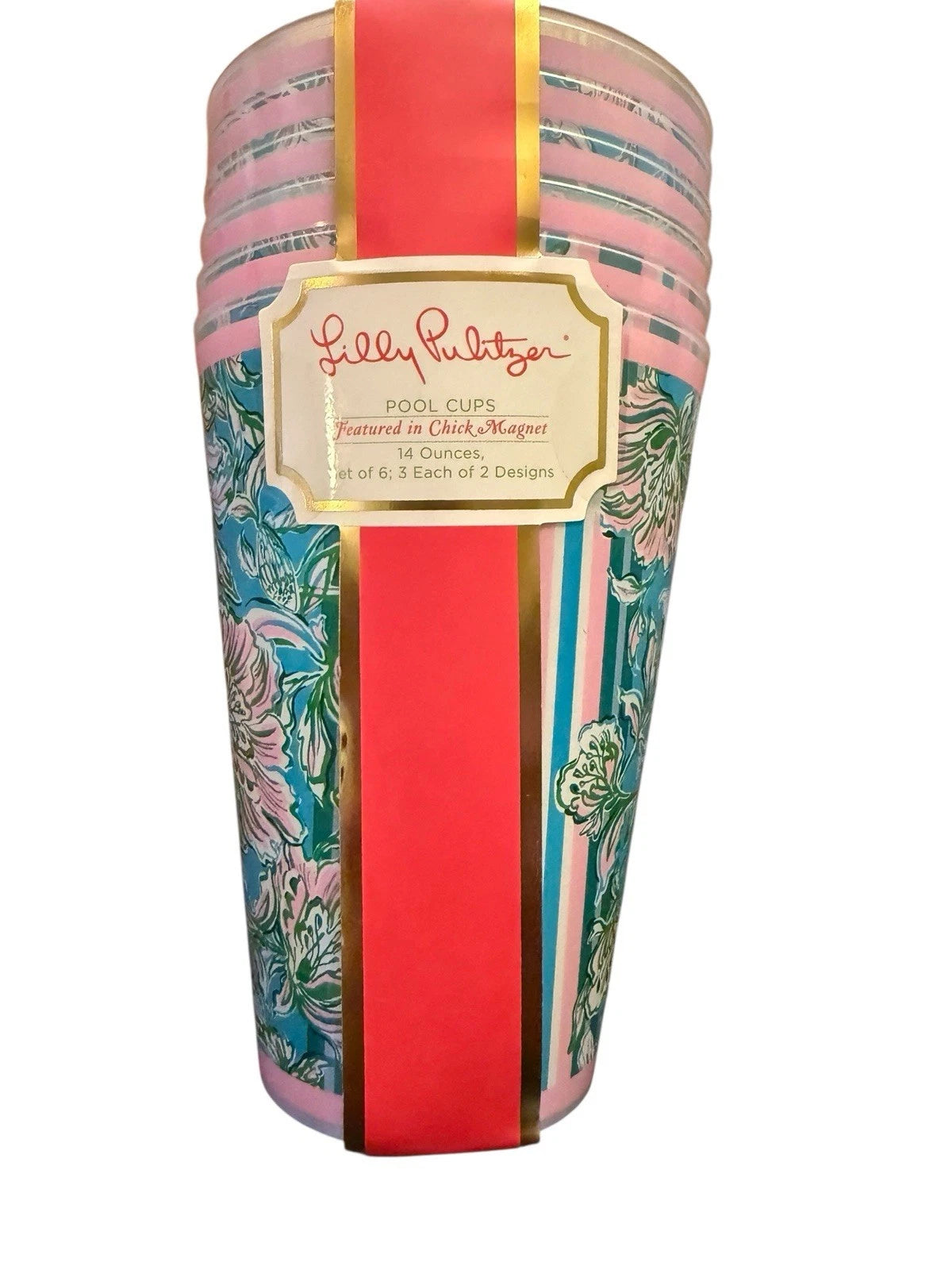 Lilly Pulitzer Pool Cups Set Of 6 Chic Magnet Print New 14 Oz | eBay